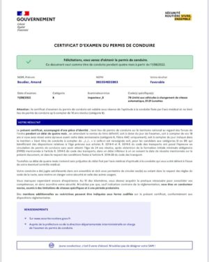 Nouveau CEPC - Résultat permis de conduire